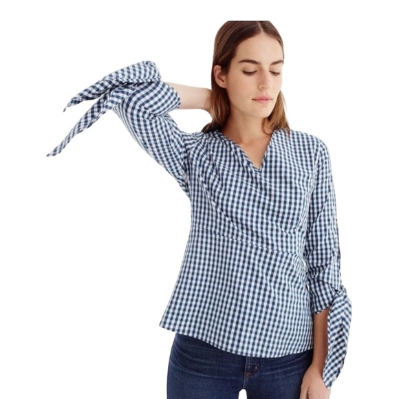Universal Standard Tops - Universal Standard For J Crew Blue&White Gingham Poplin Tie Sleeve Blouse Sz 2X